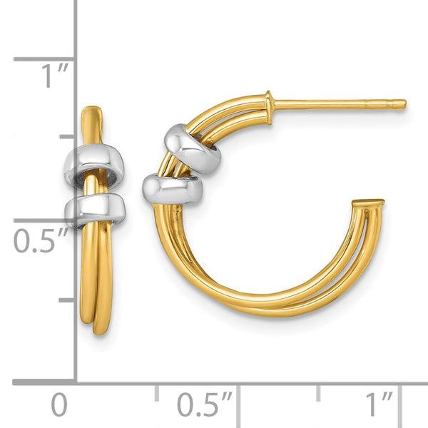 14k Two-tone Polished Double Row Hoop Post Earrings