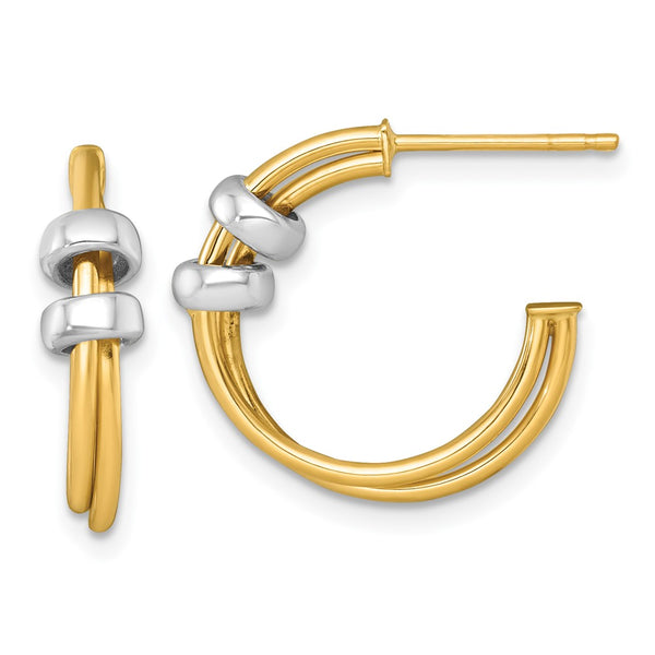 14k Two-tone Polished Double Row Hoop Post Earrings