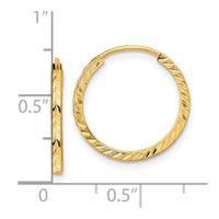 14k 1.35mm Diamond-cut Square Tube Endless Hoop Earrings