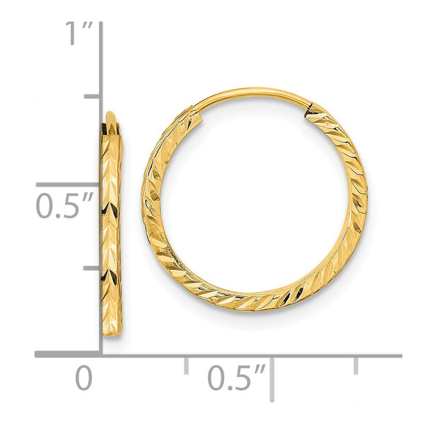 14k 1.35mm Diamond-cut Square Tube Endless Hoop Earrings