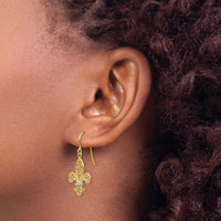 14k & Rhodium Fleur de lis Shepherd Hook Earrings