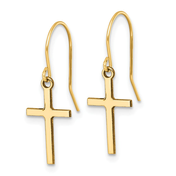 14k Dangle Cross Shepherd Hook Earrings