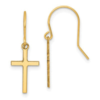 14k Dangle Cross Shepherd Hook Earrings