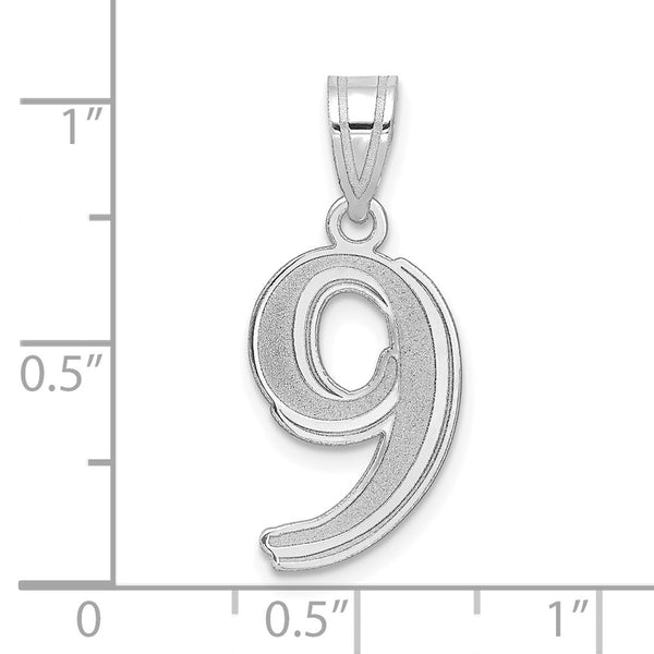 14kw Polished Etched Number 9 Pendant