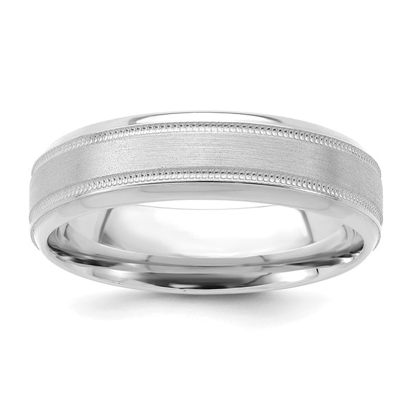 14k White Gold Standard Comfort Fit Brush Satin Fancy Band