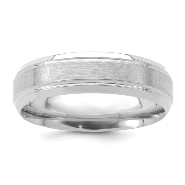 14k White Gold Standard Comfort Fit Brush Satin Fancy Band