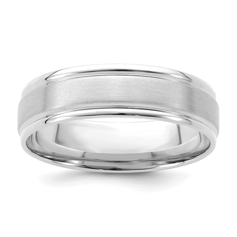 14k White Gold Standard Comfort Fit Brush Satin Fancy Band