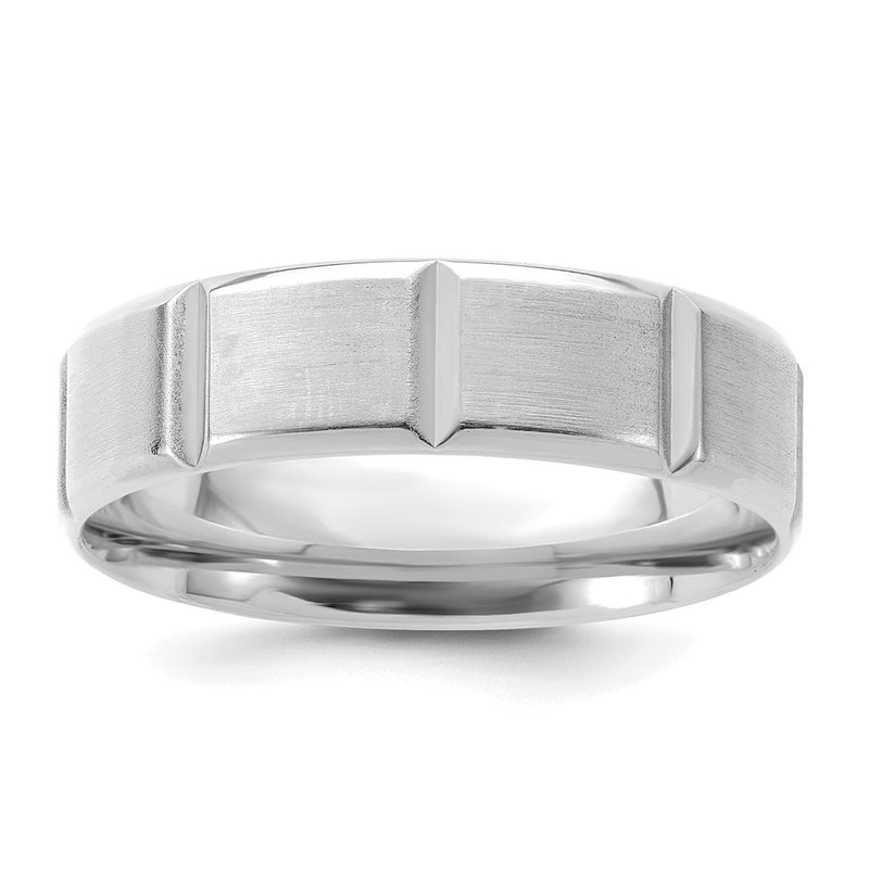 14k White Gold Standard Comfort Fit Brush Satin Fancy Band