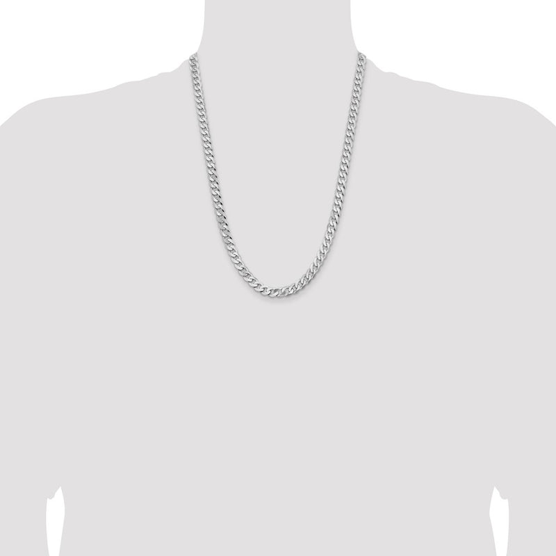 14k White Gold 7.25mm Flat Beveled Curb Chain