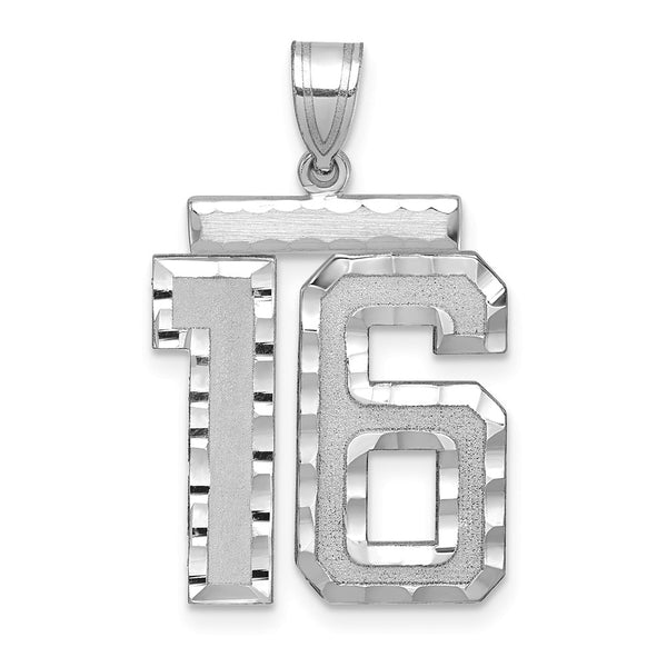 14kw Large Brushed Diamond-cut Number 16 Charm