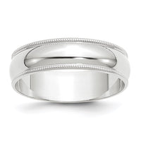 14KW 6mm LTW Milgrain Half Round Band Size 7.5