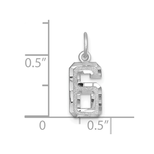 14kw Small Brushed Diamond-cut Number 6 Charm