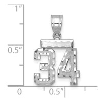 14kw Small Brushed Diamond-cut Number 34 Charm