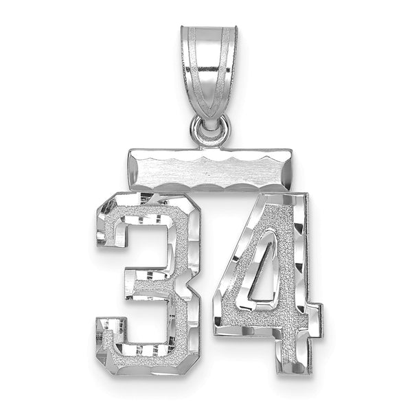 14kw Small Brushed Diamond-cut Number 34 Charm