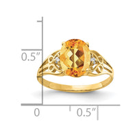 14k 9x7mm Oval Citrine A Diamond ring