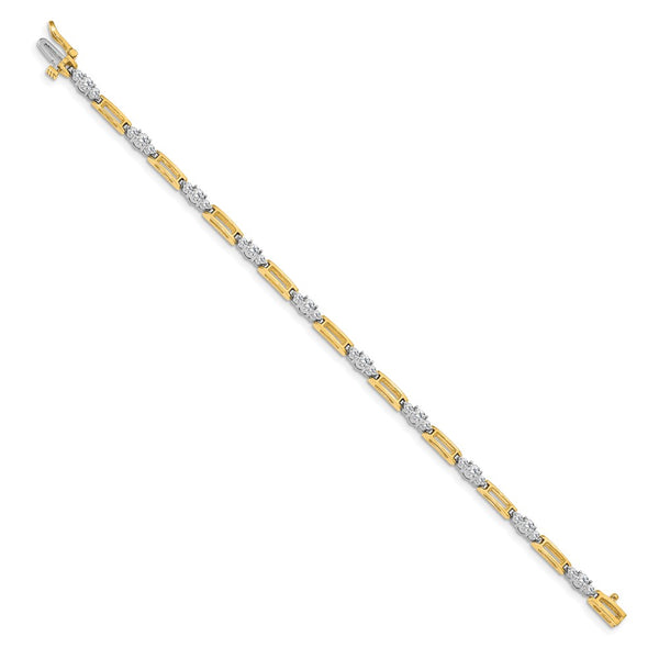14k Two-tone A Diamond Fancy Link Tennis Bracelet