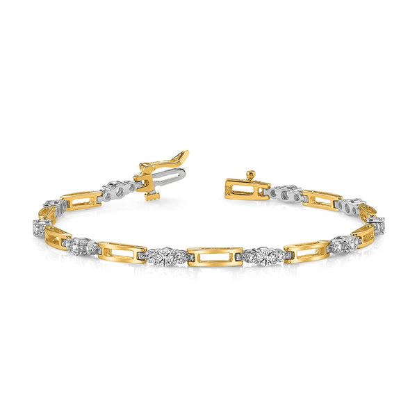 14k Two-tone A Diamond Fancy Link Tennis Bracelet