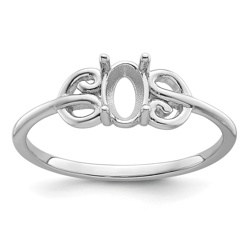 14k White Gold Polished 6x4 Oval Gemstone Ring Mounting