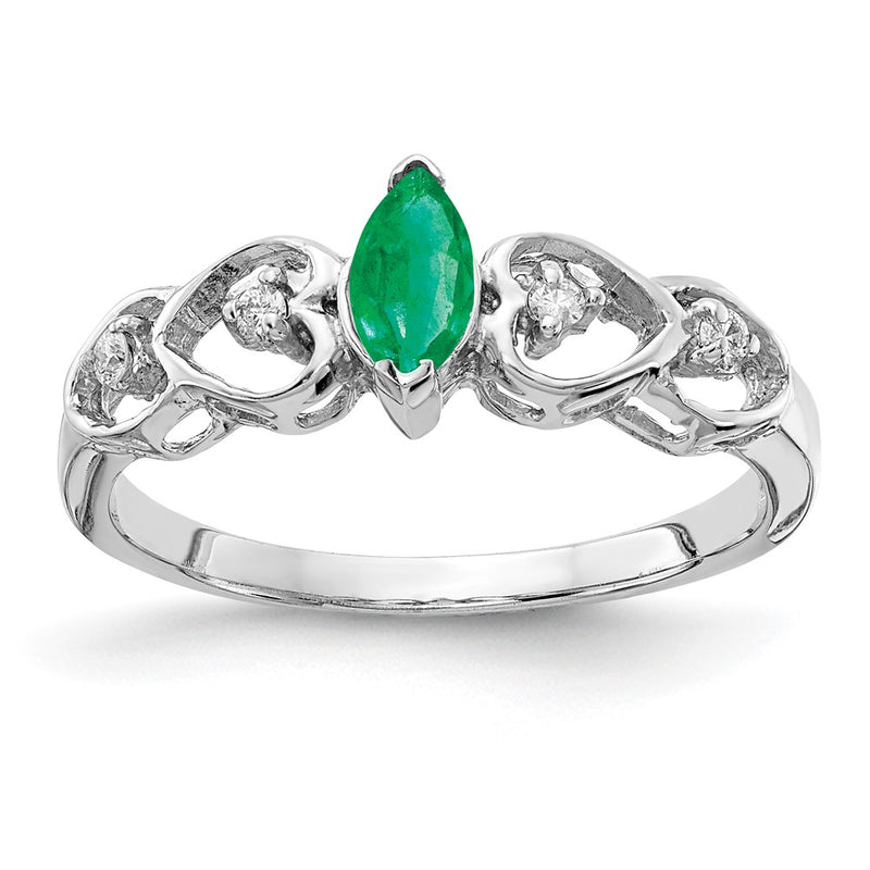 14k White Gold 6x3mm Marquise Emerald VS Diamond ring