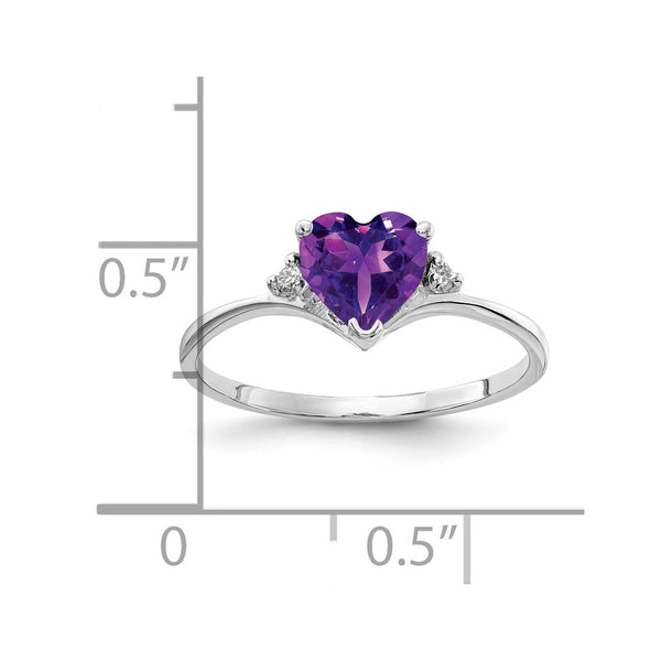 14k White Gold 6mm Heart Amethyst VS Diamond ring