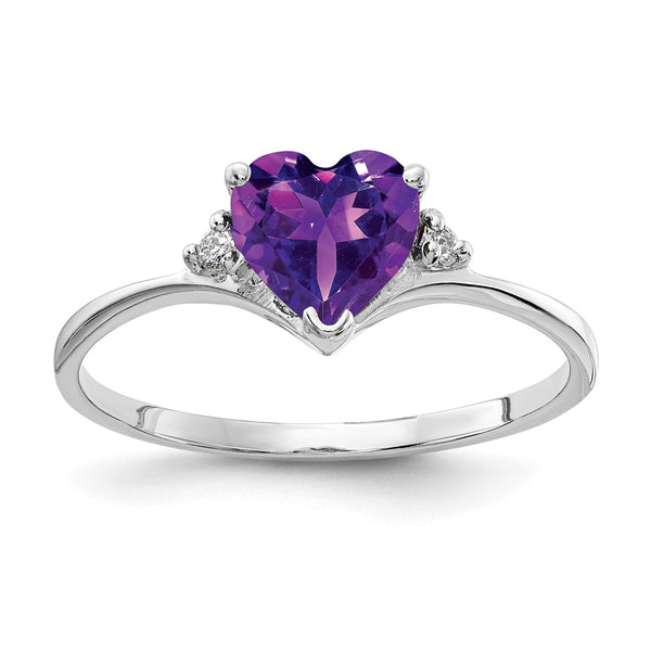 14k White Gold 6mm Heart Amethyst VS Diamond ring