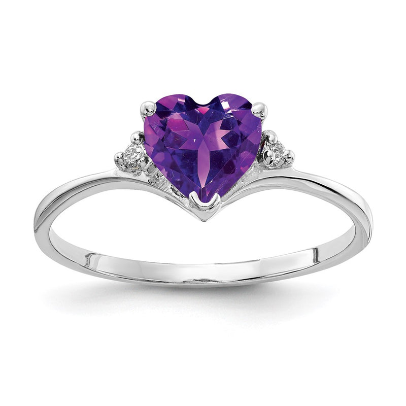 14k White Gold 6mm Heart Amethyst VS Diamond ring