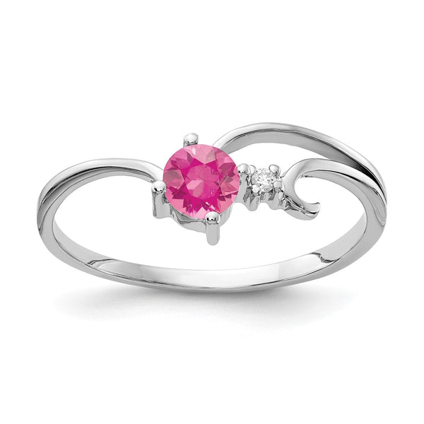 14k White Gold 4mm Pink Tourmaline A Diamond ring