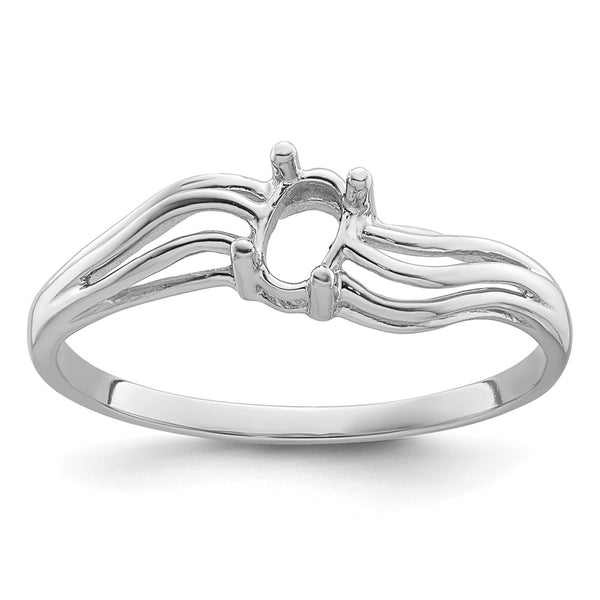 14k White Gold Polished 5x3 Oval Gemstone Wave Ring Mounting