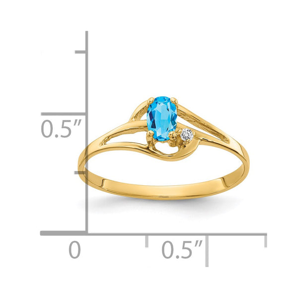 14k 5x3mm Oval Blue Topaz VS Diamond ring