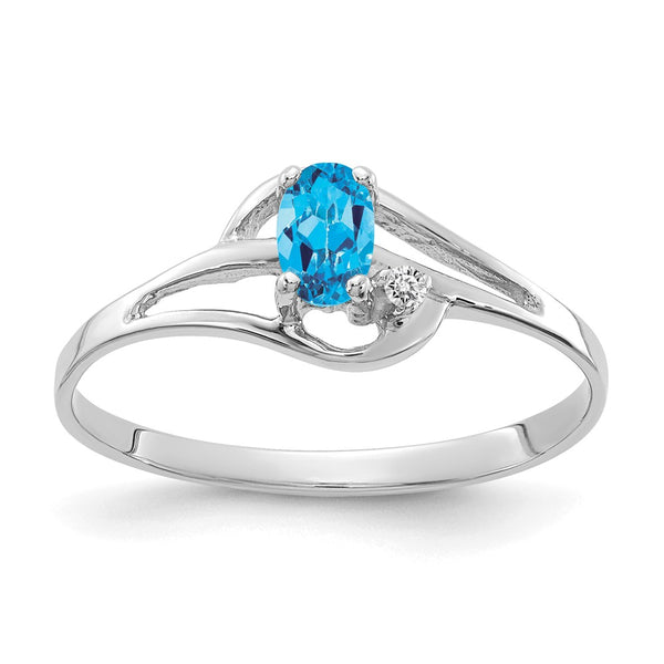 14k White Gold 5x3mm Oval Blue Topaz VS Diamond ring