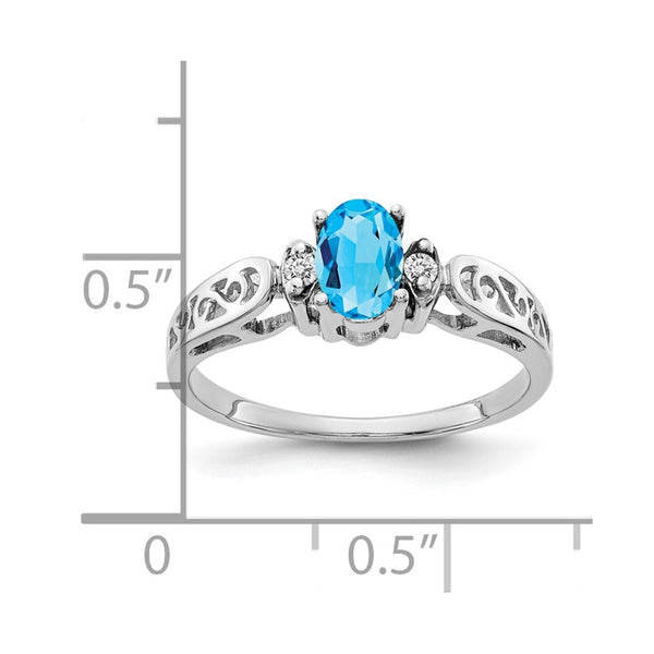 14k White Gold 6x4mm Oval Blue Topaz VS Diamond ring