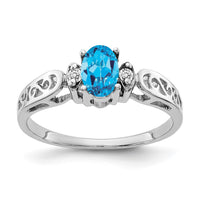 14k White Gold 6x4mm Oval Blue Topaz VS Diamond ring