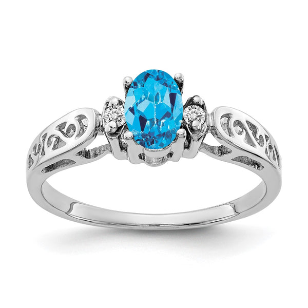 14k White Gold 6x4mm Oval Blue Topaz VS Diamond ring