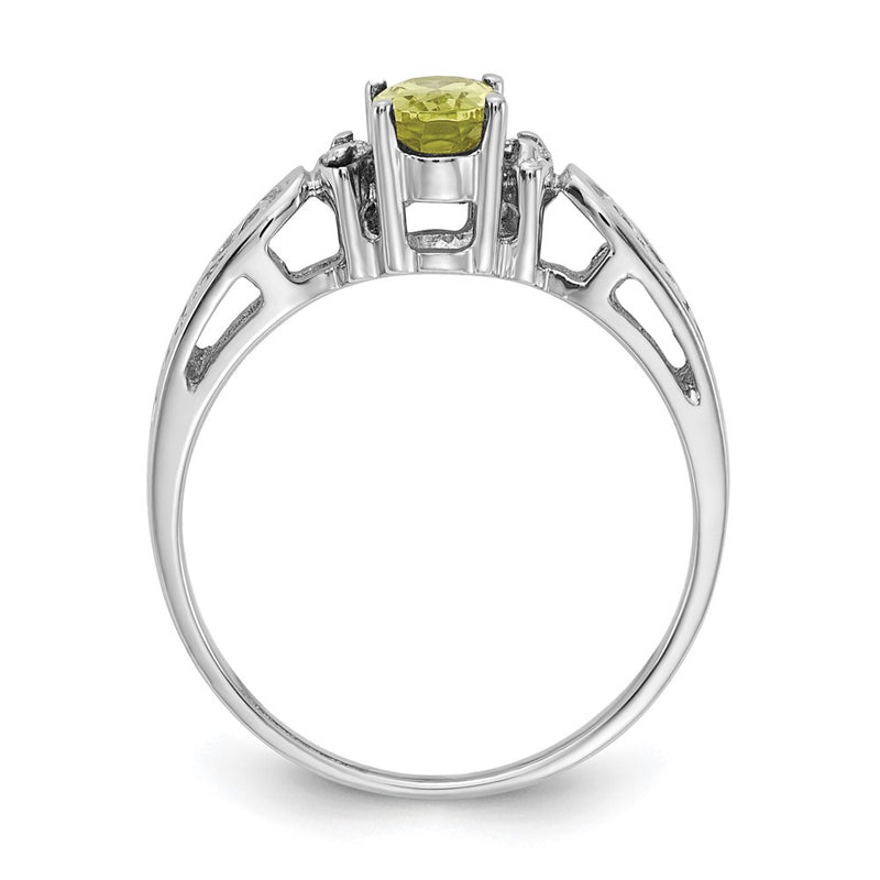 14k White Gold 6x4mm Oval Peridot A Diamond ring