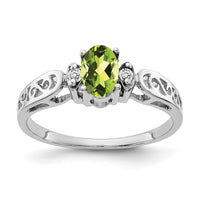 14k White Gold 6x4mm Oval Peridot AAA Diamond ring