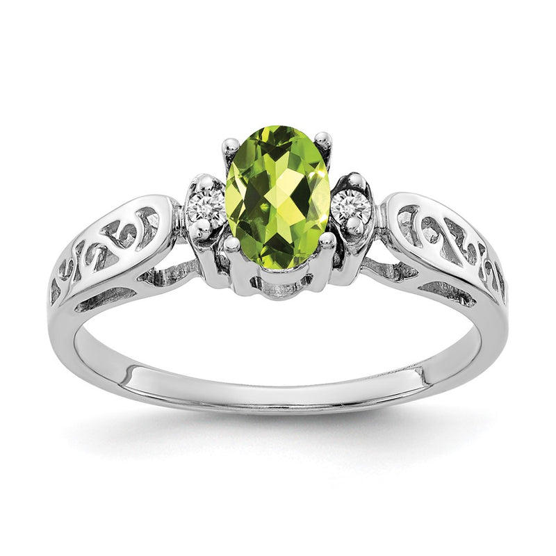 14k White Gold 6x4mm Oval Peridot AAA Diamond ring