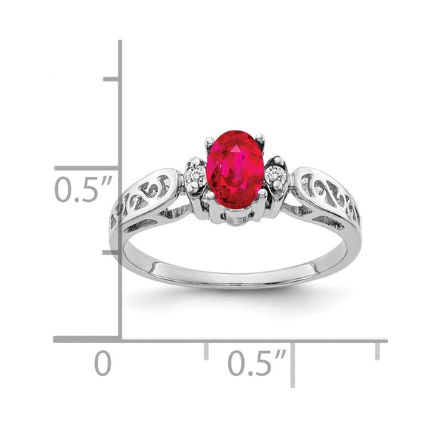 14k White Gold 6x4mm Oval Ruby AAA Diamond ring