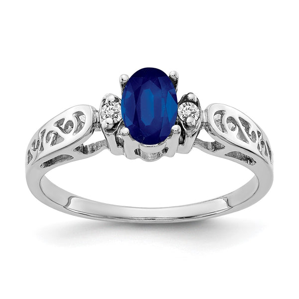 14k White Gold 6x4mm Oval Sapphire A Diamond ring