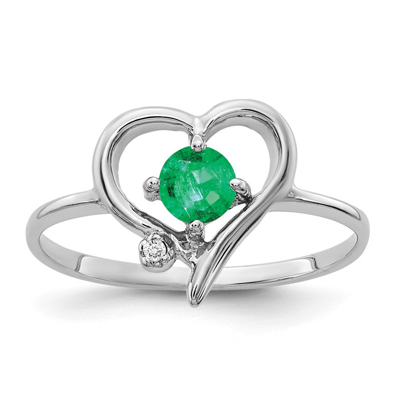 14k White Gold 4mm Emerald AAA Diamond ring