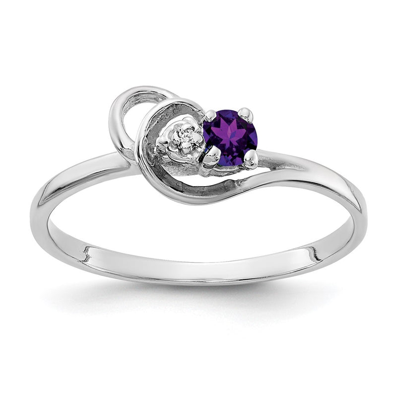 14k White Gold 3mm Amethyst AAA Diamond ring