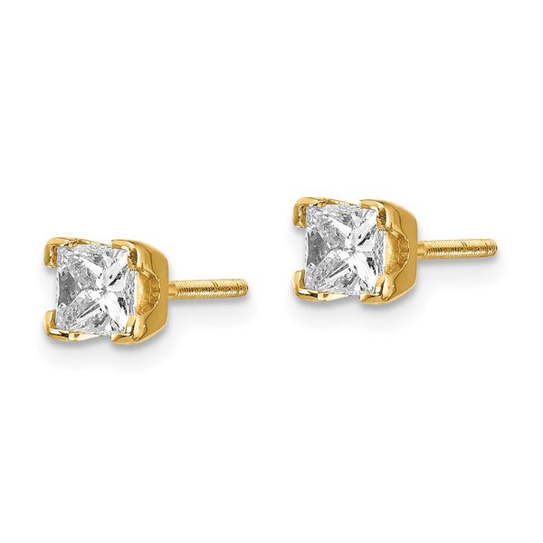 14k AA Quality Complete Princess-cut Diamond Stud Earrings