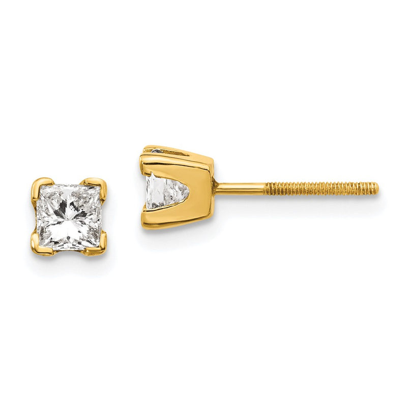 14k AA Quality Complete Princess-cut Diamond Stud Earrings