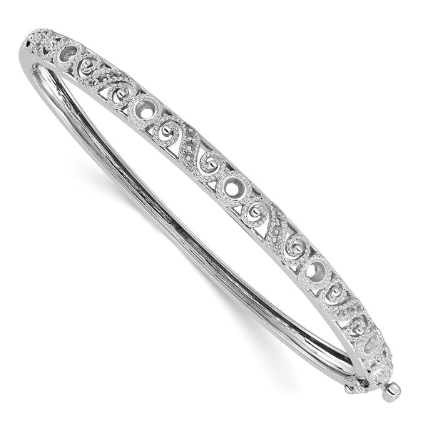 14k White Gold Hinged Swirl Design Bangle Mounting