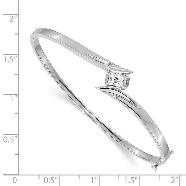 14k White Gold AAA Diamond Hinged Bangle