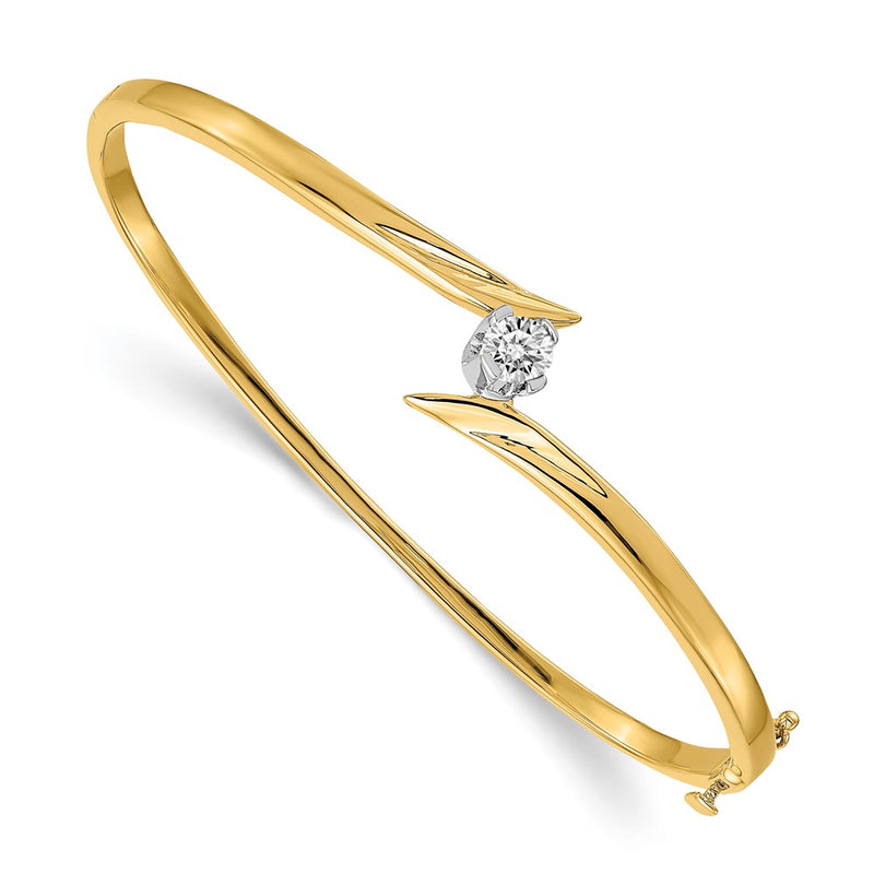 14k Two-tone AA Diamond Hinged Bangle
