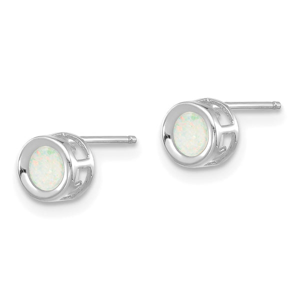 14k White Gold 4mm Bezel October/Opal Post Earrings
