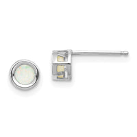 14k White Gold 4mm Bezel October/Opal Post Earrings