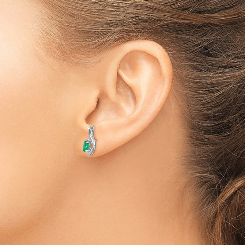 14k White Gold Emerald and Diamond Post Earrings