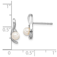 14k White Gold FW Cultured Pearl and Diamond Post Earrings