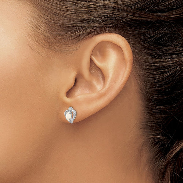 14k White Gold Opal and Diamond Heart Post Earrings